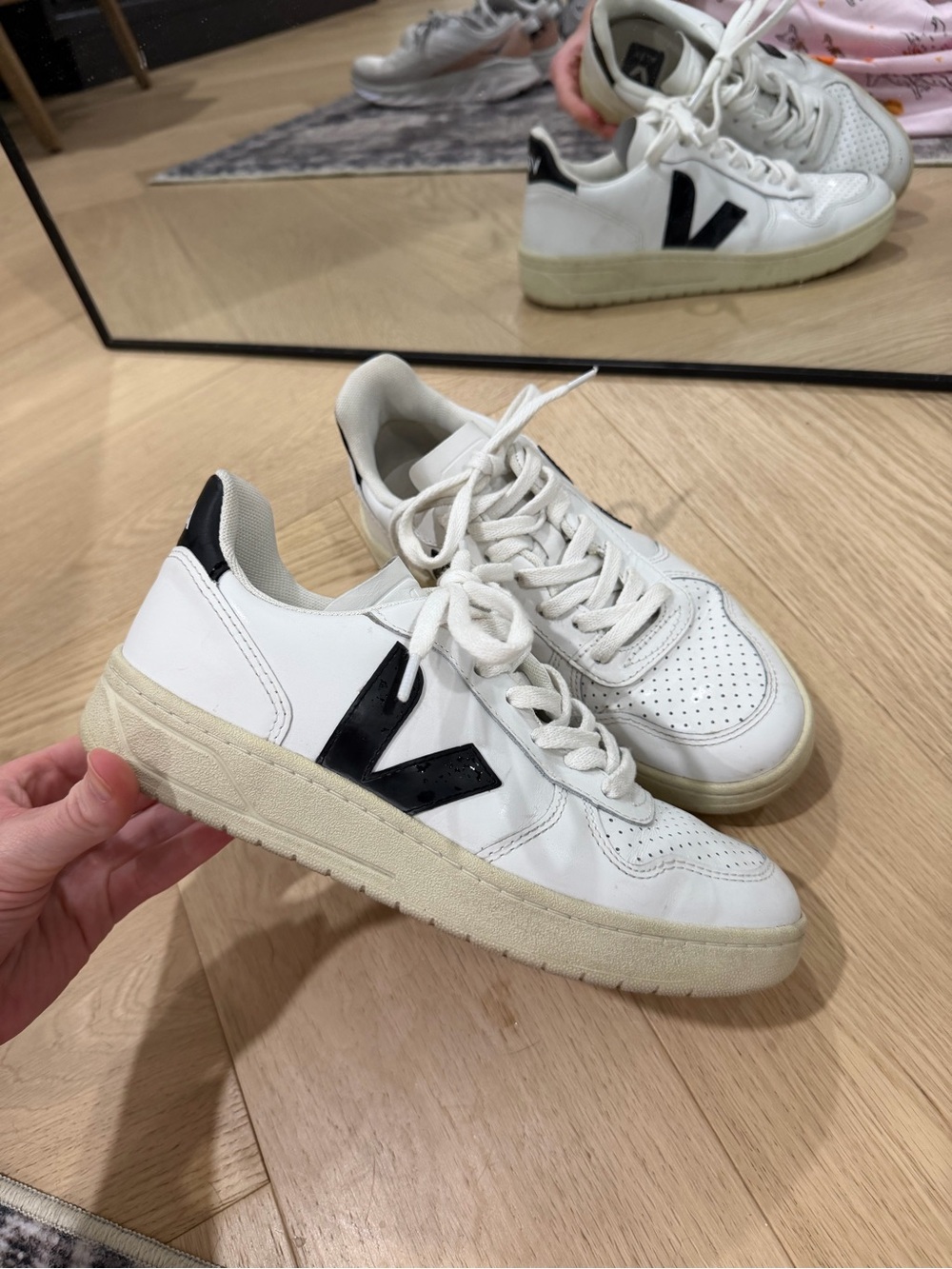 Veja White Leather Sneakers with Black V Accent